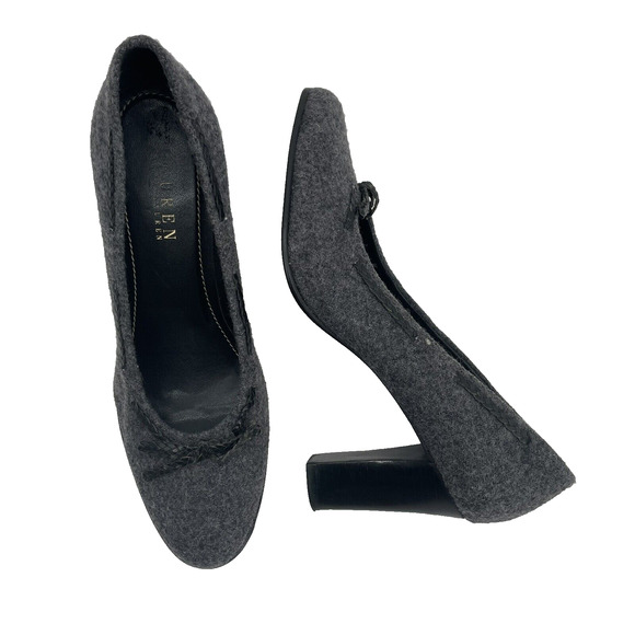 LAUREN Ralph Lauren NINA Size 6.5 Fabric High Heels Charcoal Gray Round Toe - Picture 1 of 11
